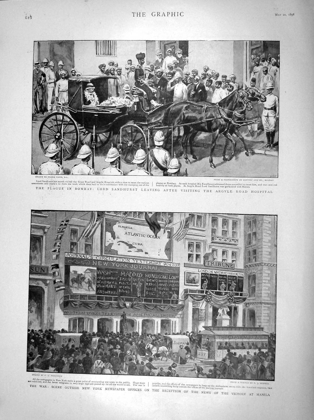 Old Antique Print 1898 Plague Bombay Sandhurst Argyle Hospital Manila War 19th