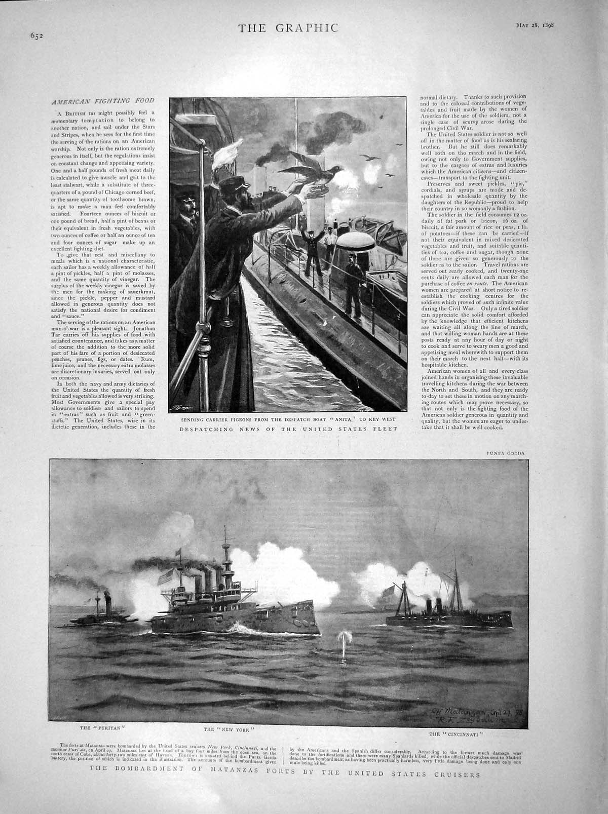 Old Antique Print 1898 Spanish-American War Ship Cuba Havana Puritan York 19th