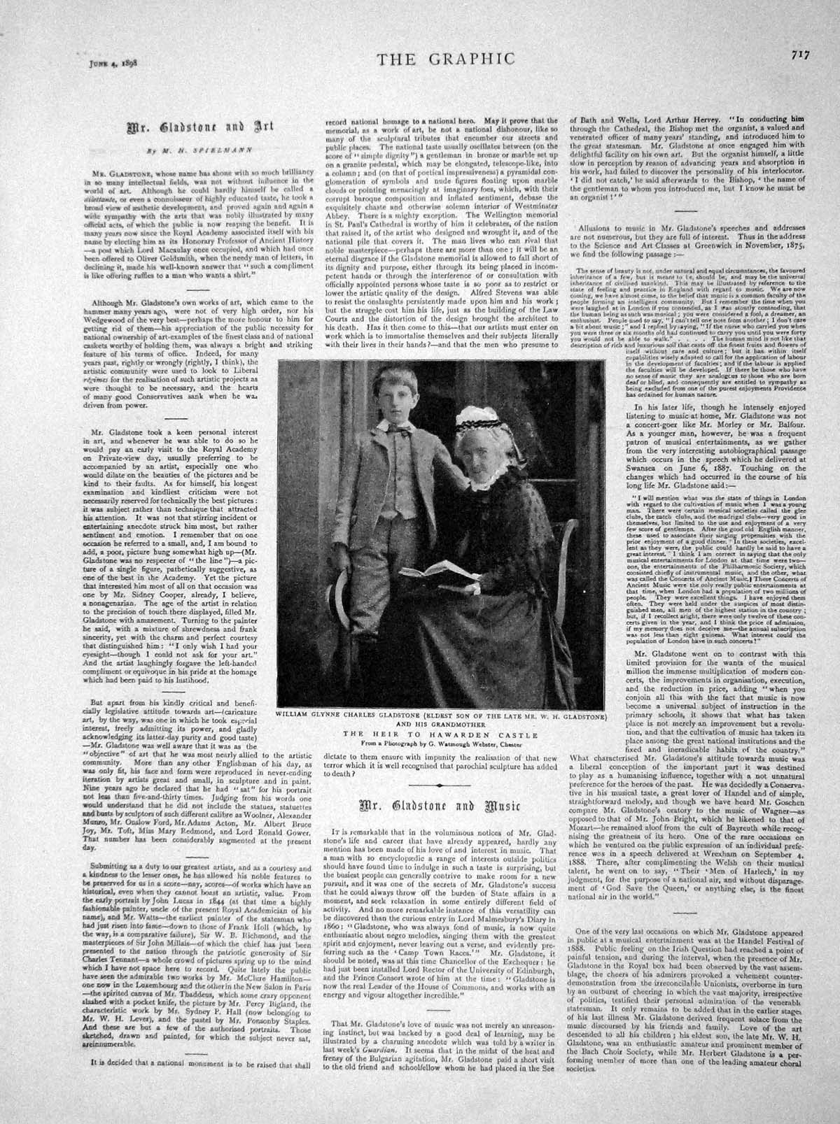 Original Old Antique Print 1898 William Glynne Charles Gladstone Hawarden Paris