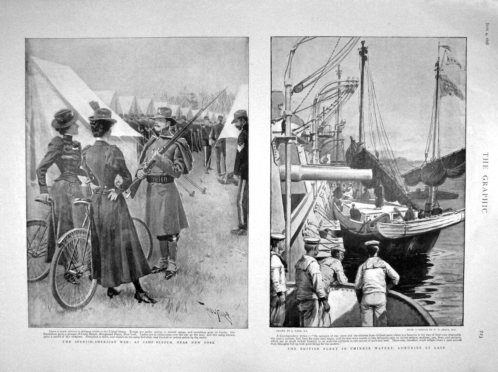 Original Old Antique Print 1898 Spanish-American War General Wade Camp Blatch