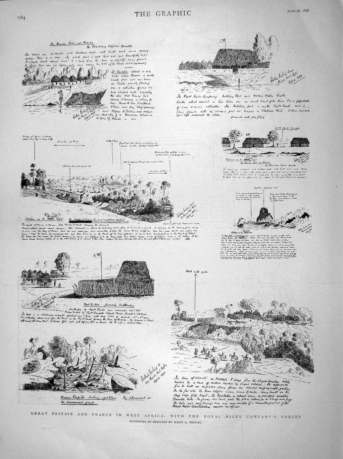 Old Antique Print 1898 British French Army Africa War Royal Niger Forces 19th