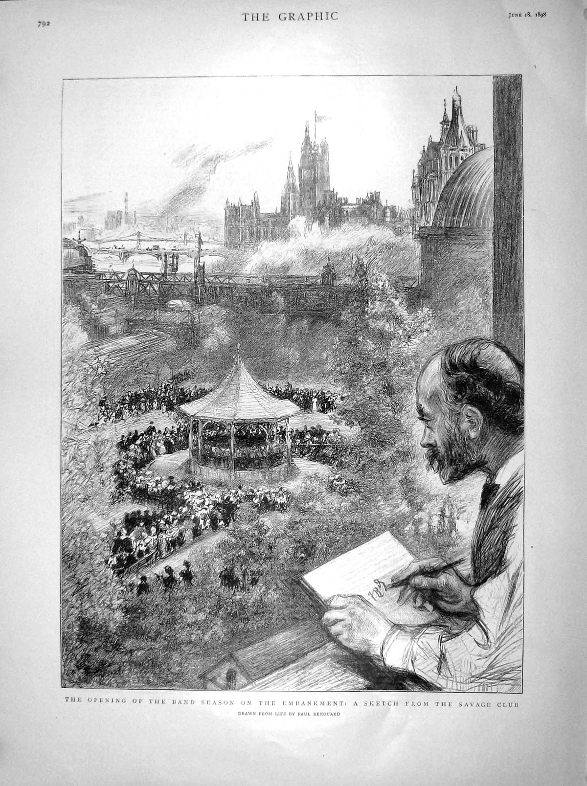 Old Antique Print 1898 Band Season Embankment Savage Club Dundonald Said 19th