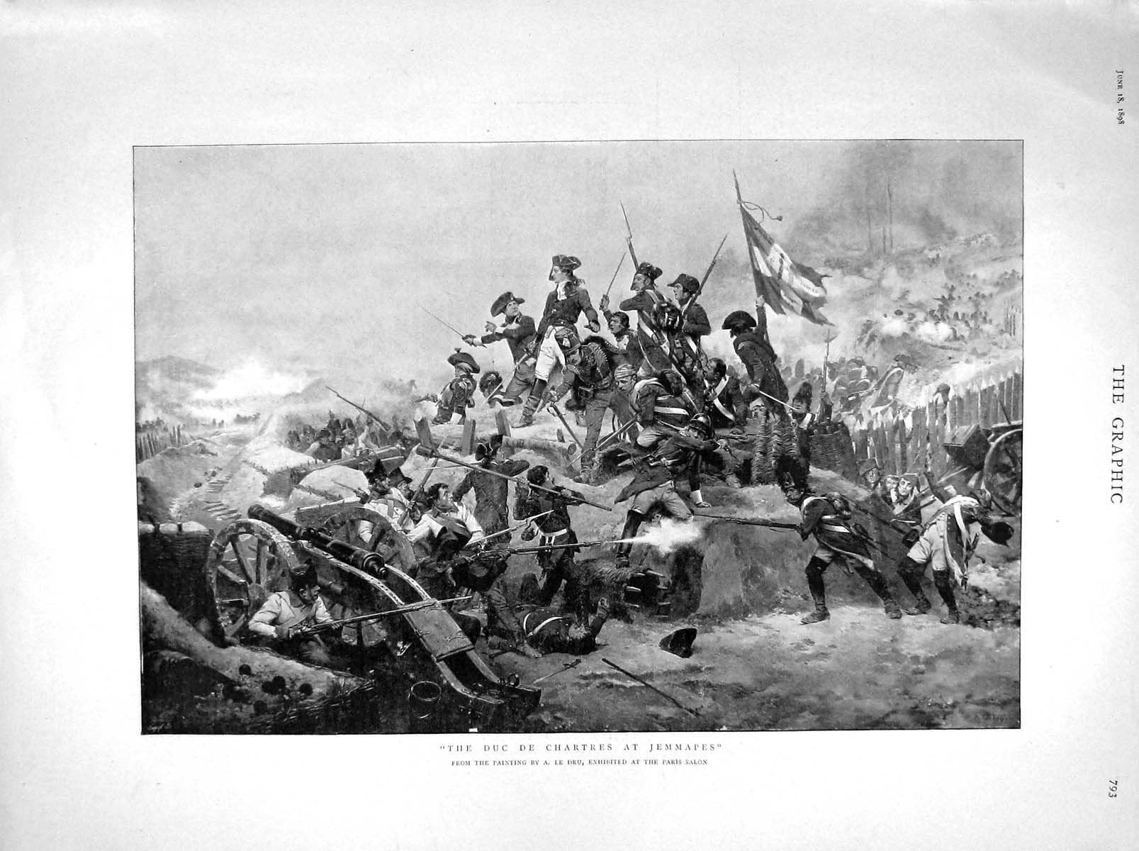 Original Old Antique Print 1898 Duc De Chartres Jemmapes Battle Siers War Dru