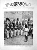 Original Old Antique Print 1898 Prince Oscar Prussia Guards Potsdam Castle Army