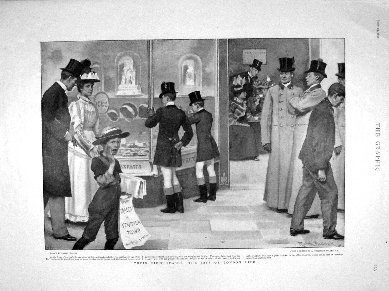 Original Old Antique Print 1898 Joys London Life Regent Street Shop Windows
