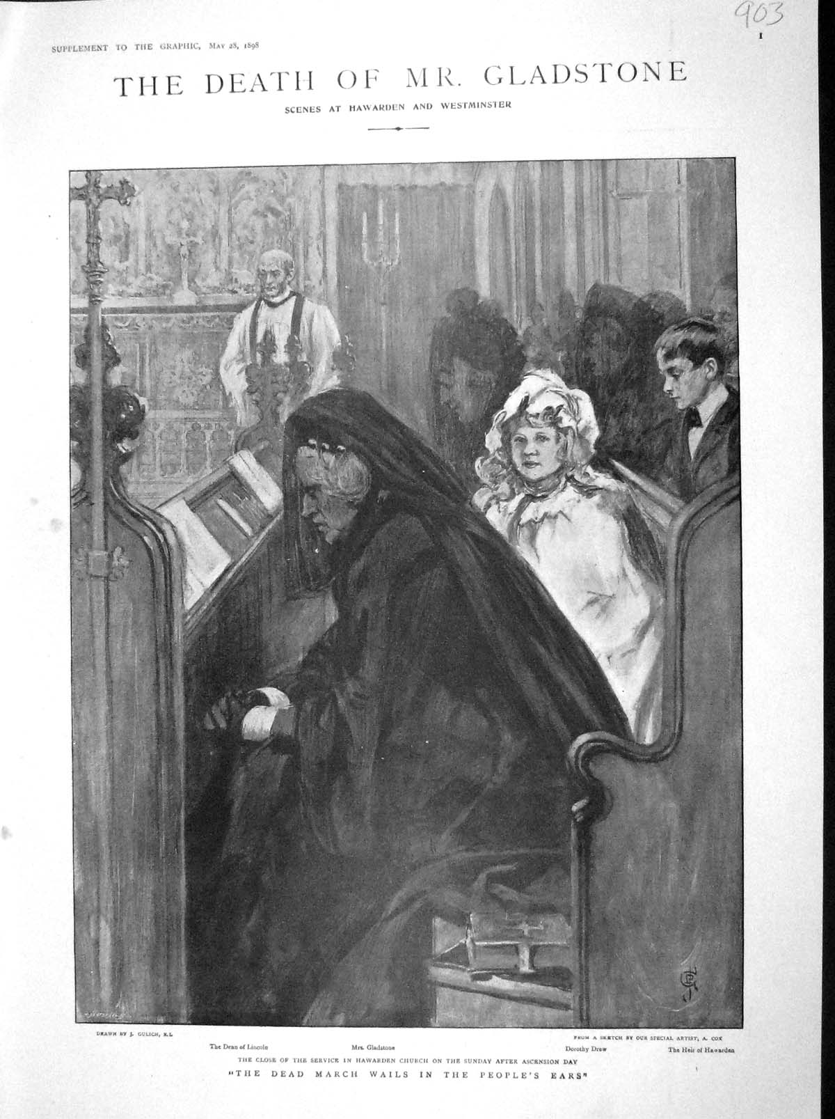 Old Antique Print 1898 Dean Lincoln Death Gladstone Drew Hawarden Church 19th