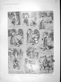 Original Old Antique Print 1898 Lady Cyclist Country Adventures Horse Policeman