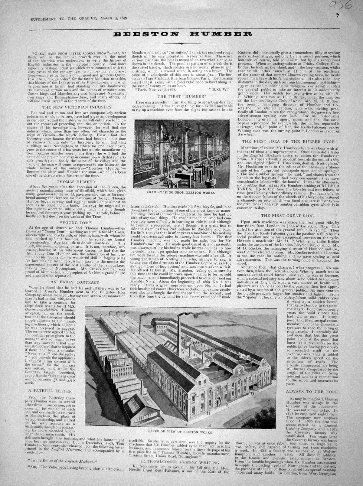 Old Antique Print 1898 Beeston Humber Frame-Making Shops Factory Turnery 19th