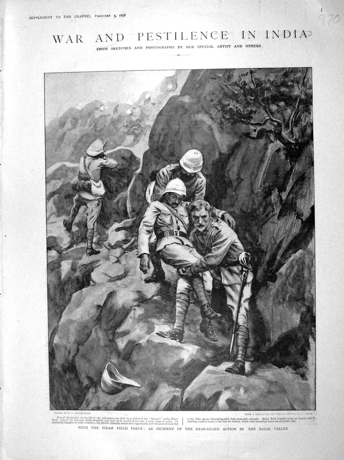 Original Old Antique Print 1898 War India Tirah Bazar Valley Gurkhas Sholapore