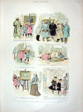 Original Old Antique Print 1898 Colour Children Visiting Grandfather Art 19th