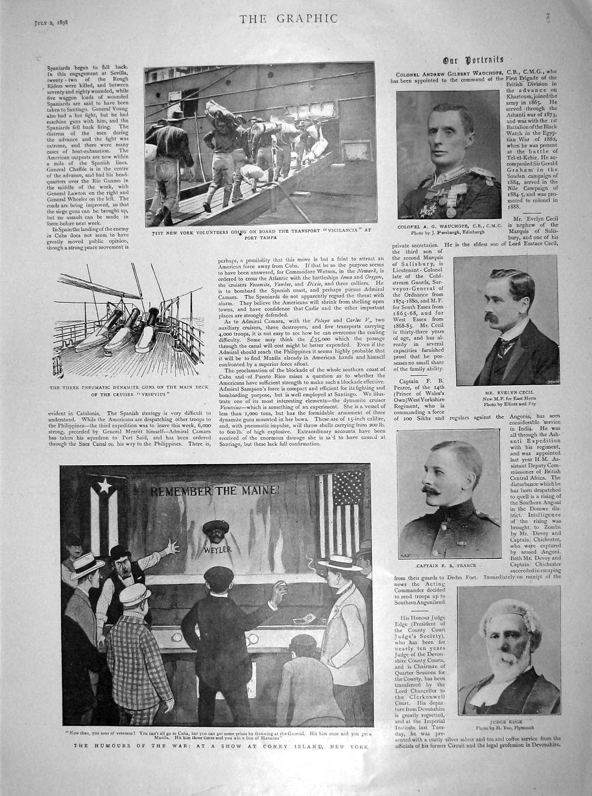 Old Antique Print 1898 Coney Island War Edge Cecil Tampa Cathedral Dean 19th