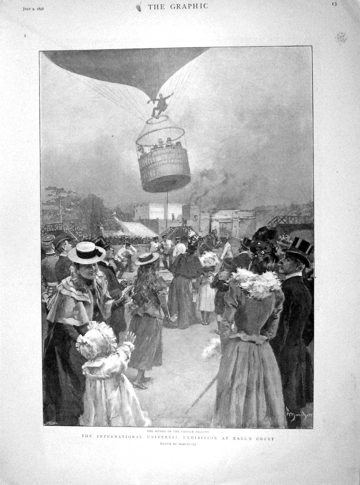 Original Old Antique Print 1898 Earl'S Court Balloon Vienna Jubilee Winchester
