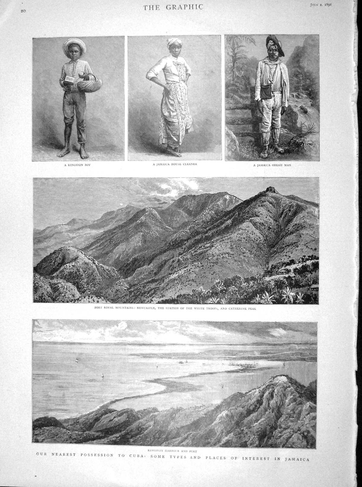 Old Antique Print 1898 Jamaica Kingston Port Mountains Kennel Club Dogs 19th