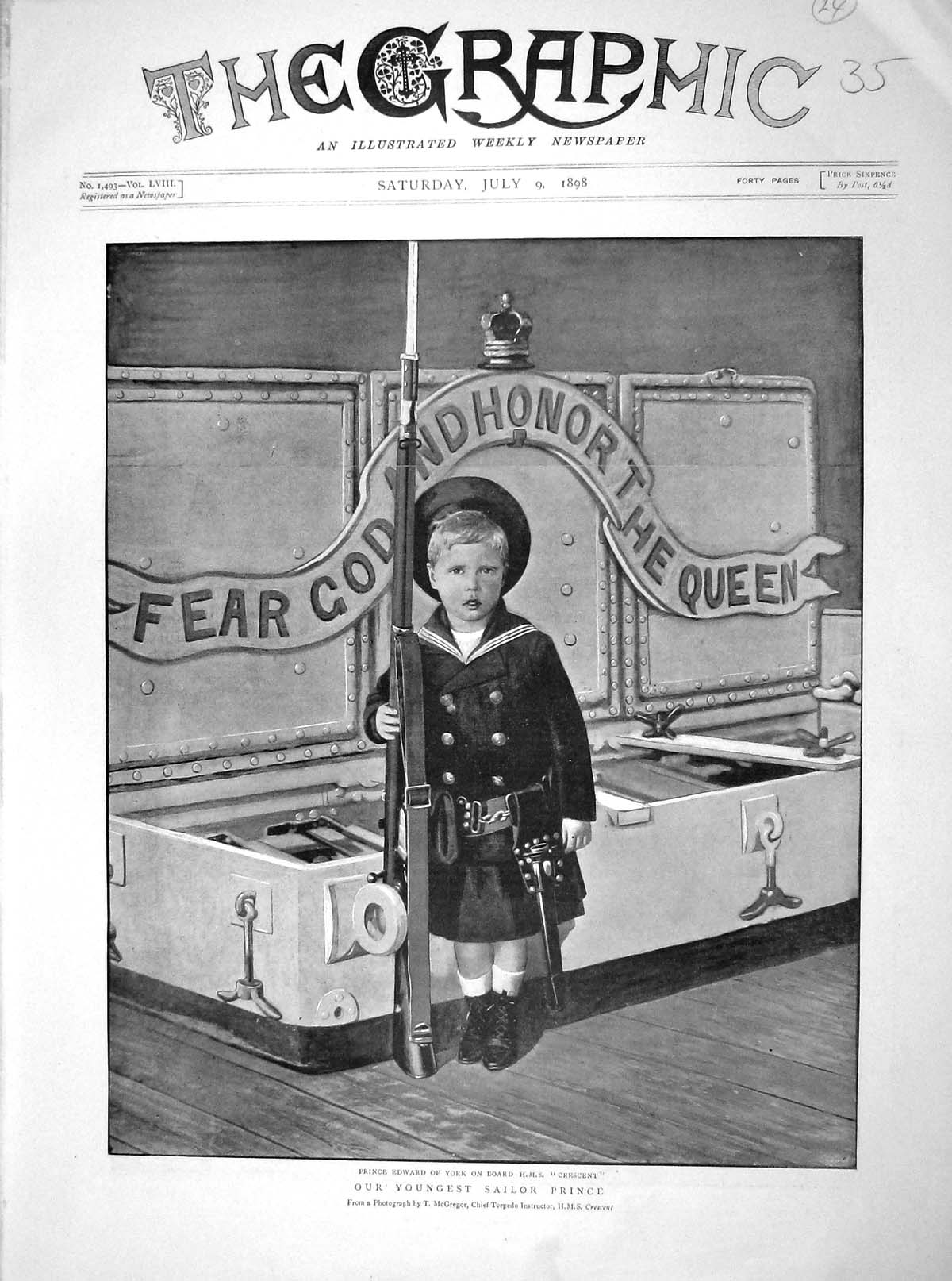 Old Antique Print 1898 Portrait Prince Edward York Ship Crescent Sailor 19th