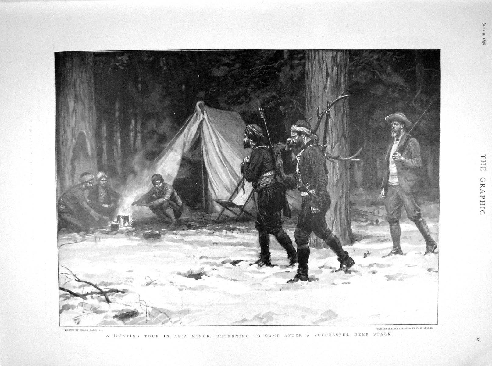 Original Old Antique Print 1898 Deer Hunting Asia Minor Athletic Stamford Welsh