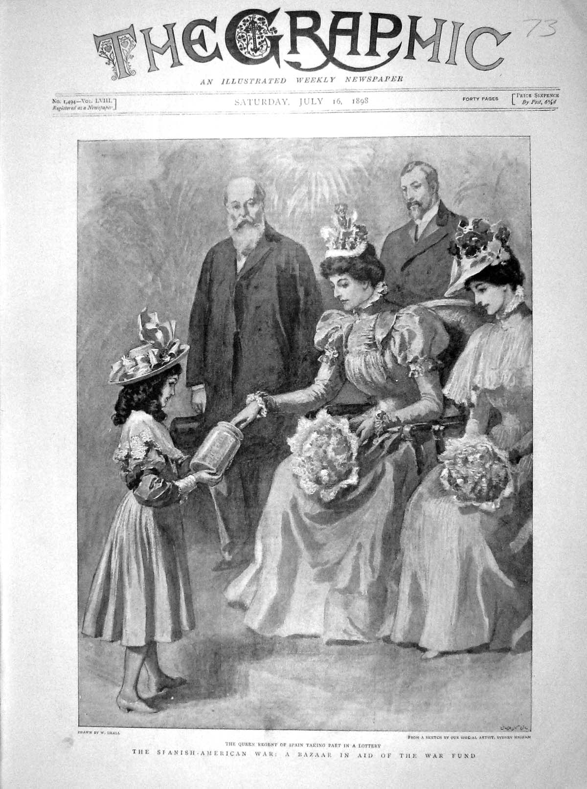 Original Old Antique Print 1898 Queen Regent Spain Lottery Spanish-American War