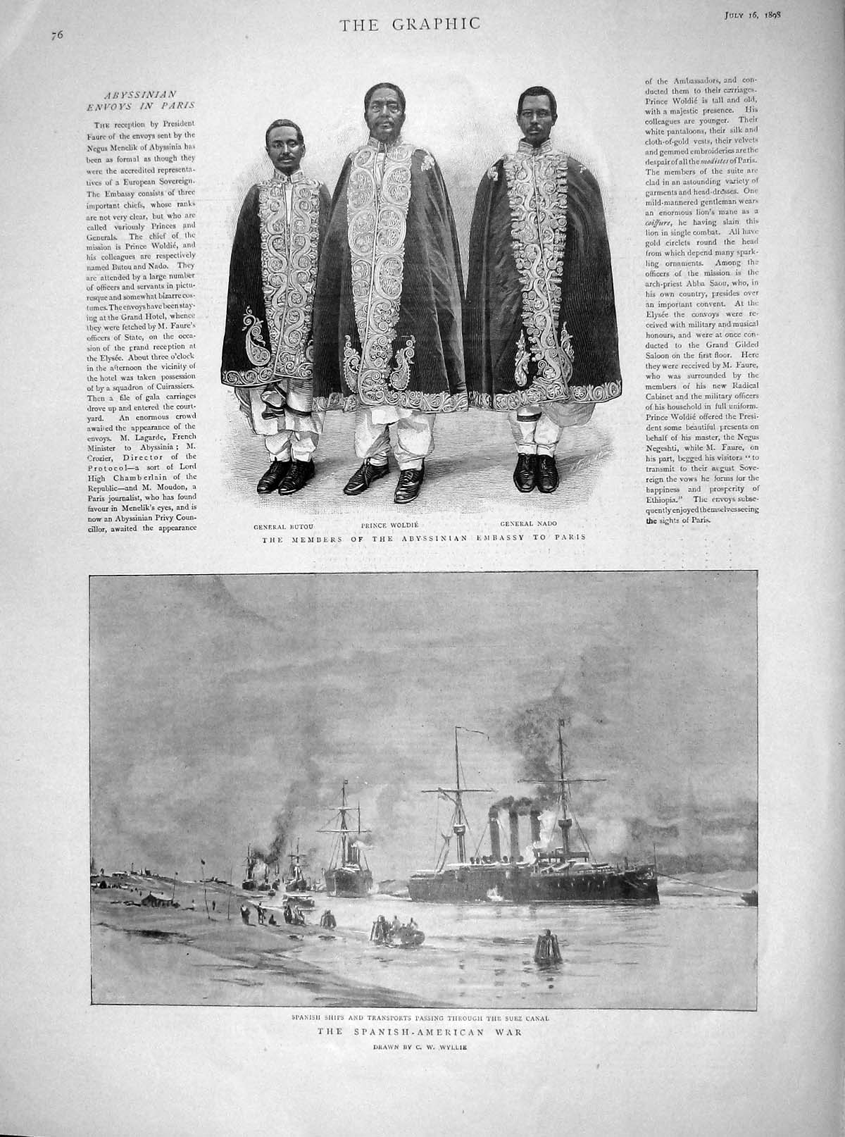 Original Old Antique Print 1898 Abyssinian Embassy Butou Wie Nado Ship Suez