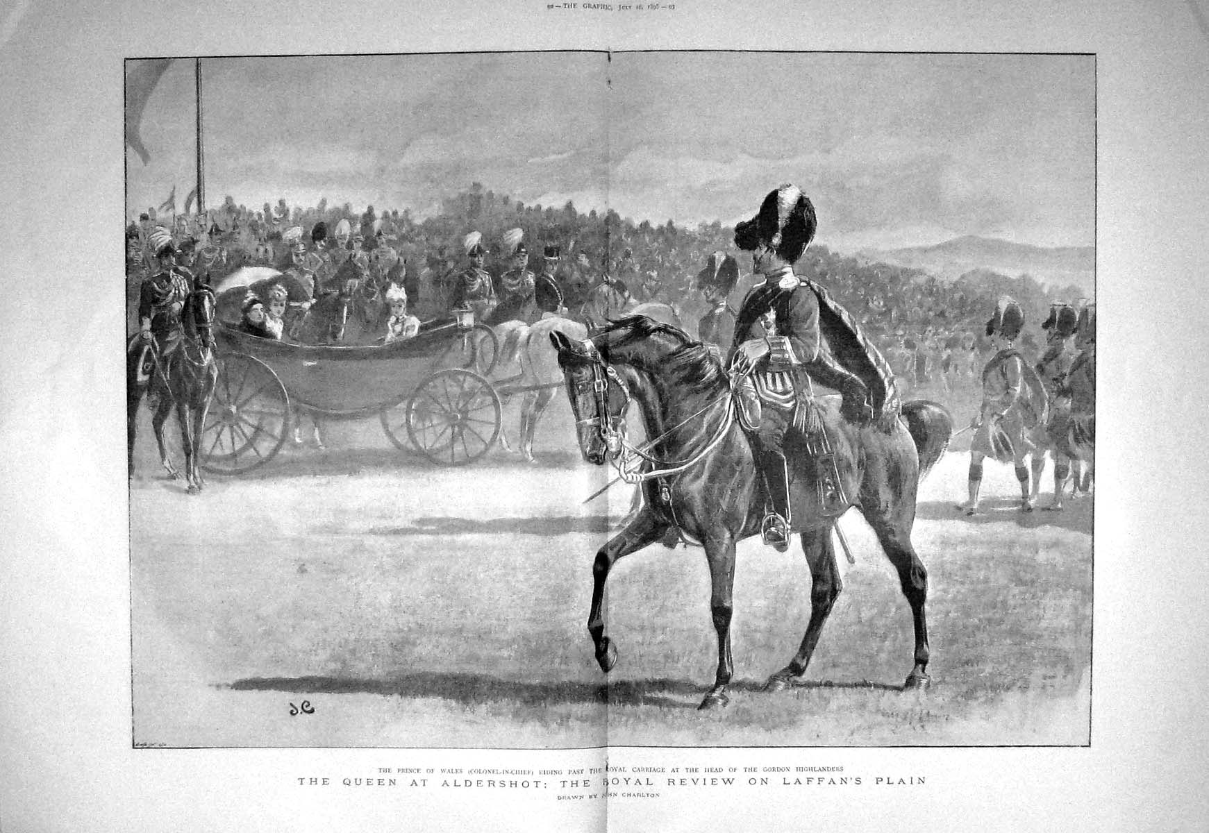Old Antique Print 1898 Queen Aldershot Laffan Plain Gordon Highlanders 0 19th