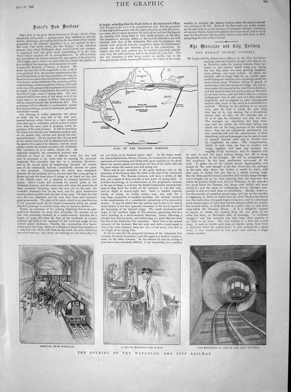 Old Antique Print 1898 Waterloo Railway Plan Dover Harbour Congo Matadi 19th
