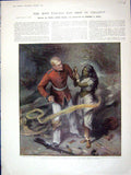 Original Old Antique Print 1898 Colour Sier Man Native Girl WeaponsVictorian