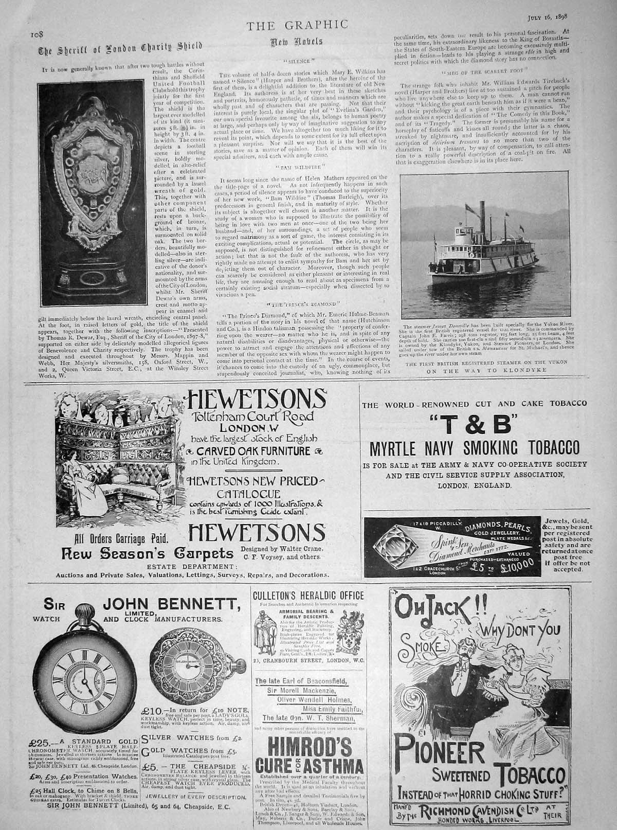 Original Old Antique Print 1898 British Steamer Yukon Klondyke Charity Shield
