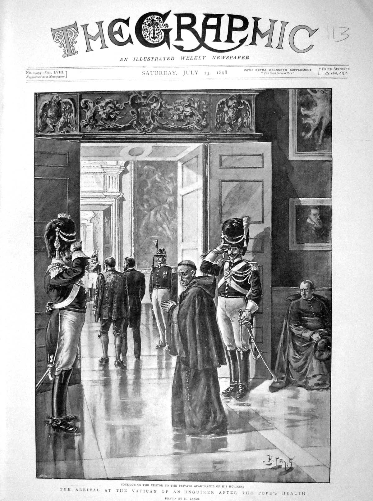 Original Old Antique Print 1898 Private Apartments Holiness Pope Vatican Italy
