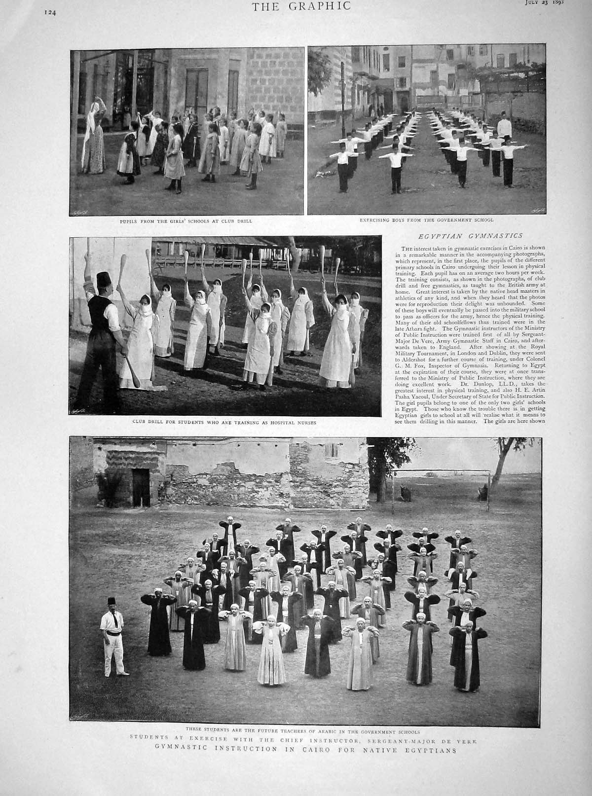 Old Antique Print 1898 Gymnasts Cairo Egyptians Nurses Monson Ship Guns 19th