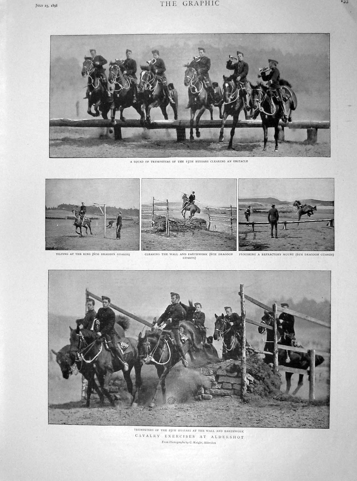Old Antique Print 1898 Cavalry Exercises Aldershot Hussars Dragoon Horses 19th