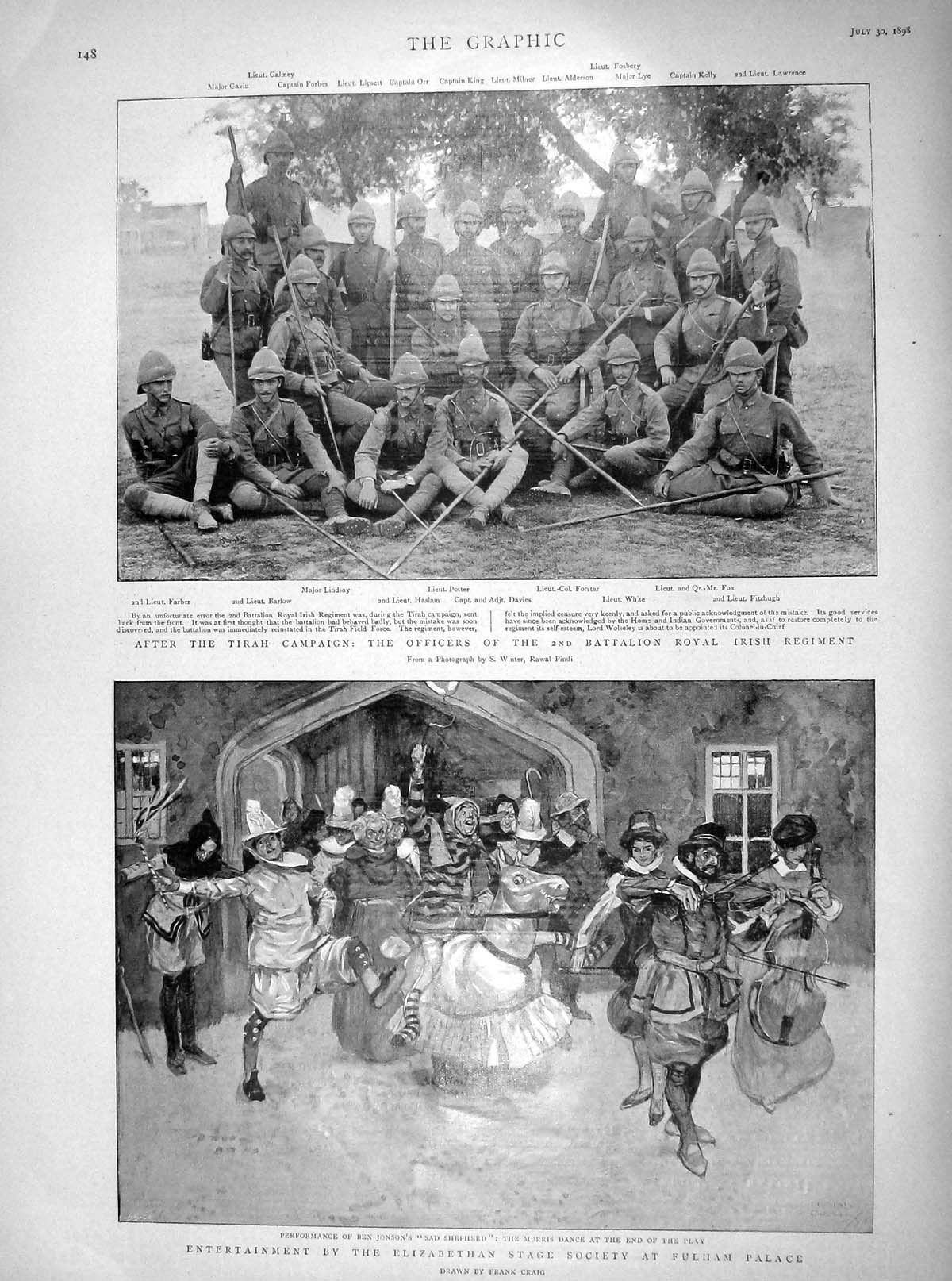 Old Antique Print 1898 Tirah War Royal Irish Farber Potter Fulham Palace 19th