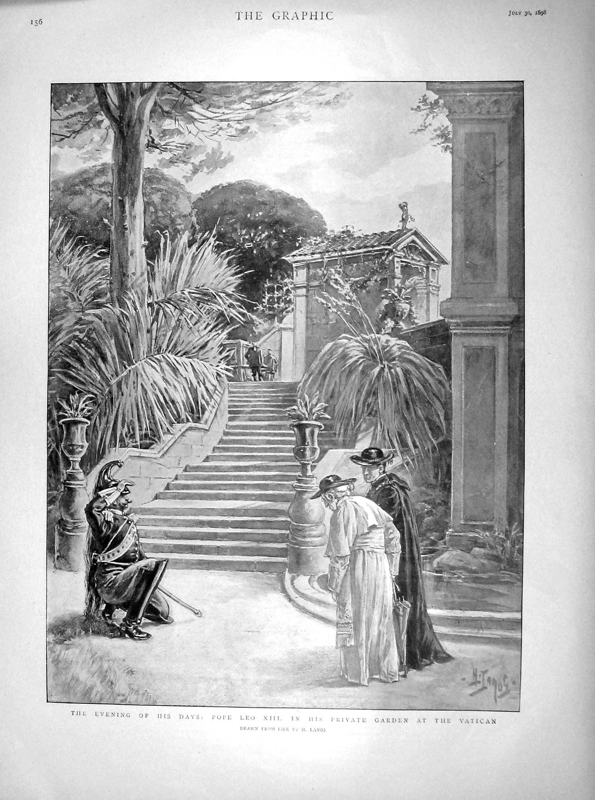 Old Antique Print 1898 Pope Leo Xiii Gardens Vatican Rome Yates Ward War 19th