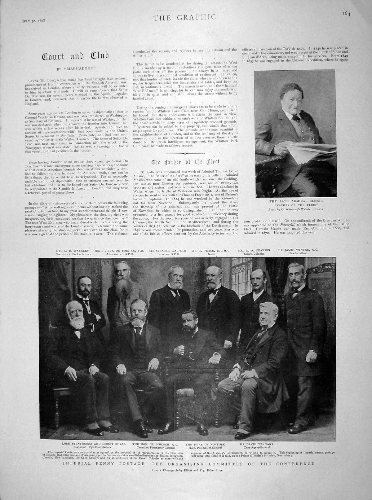 Old Antique Print 1898 Penny Postage Tennant Strathcona Massie Duke Camel 19th