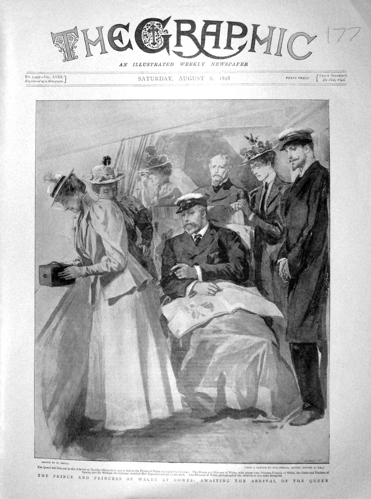 Original Old Antique Print 1898 Prince Wales Cowes Ship Osborne Victoria Sparta