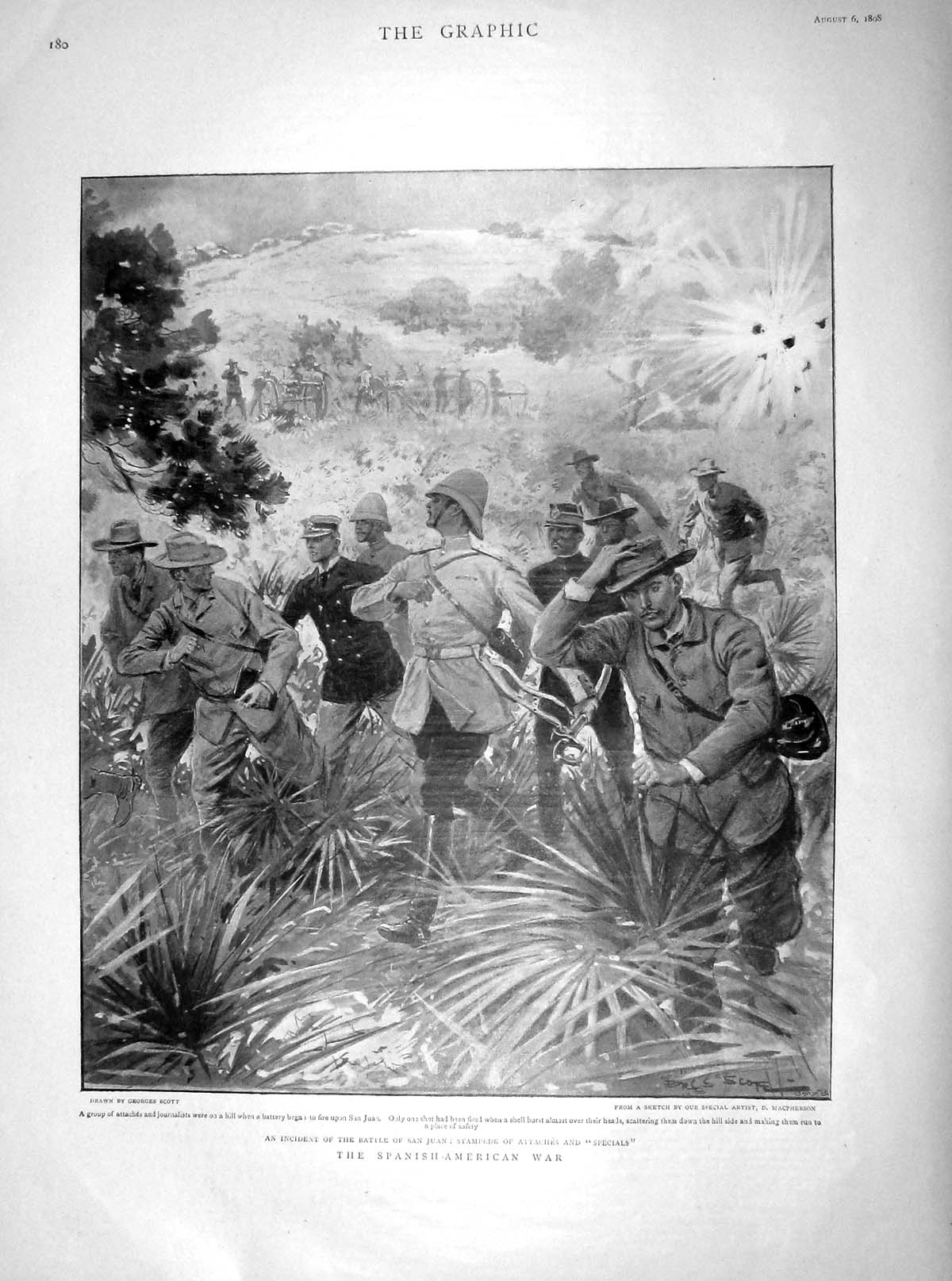 Original Old Antique Print 1898 Battle San Juan Stampede Attaches Specials War