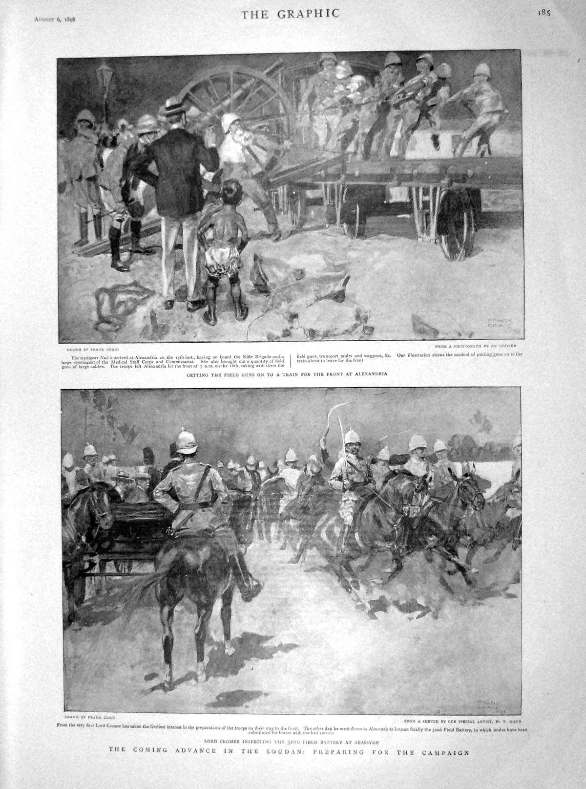 Original Old Antique Print 1898 War Soudan Lord Cromer Abassyeh Ships Liverpool