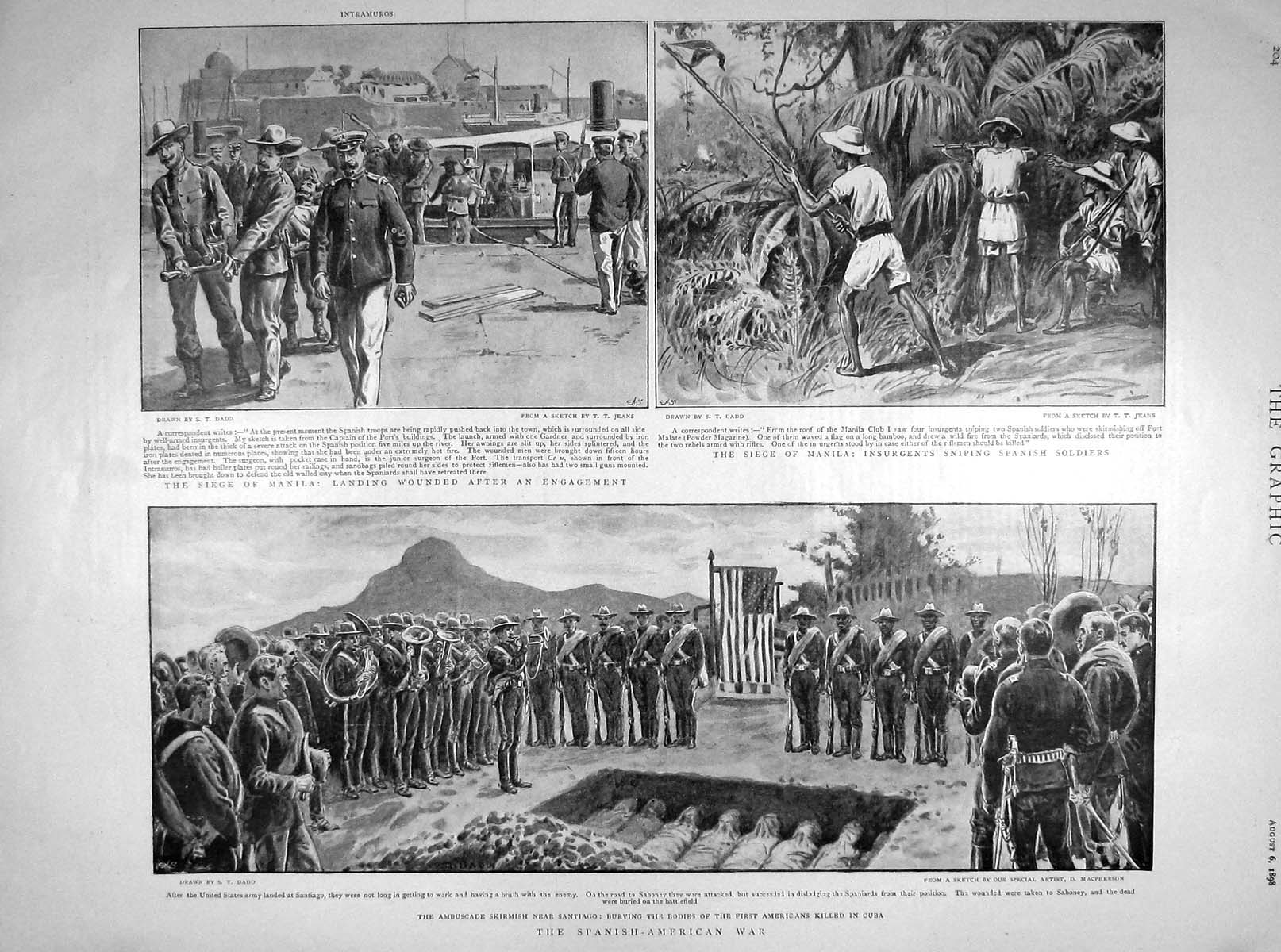 Old Antique Print 1898 Battle San Juan General Wheeler Manila Graves Cuba 19th