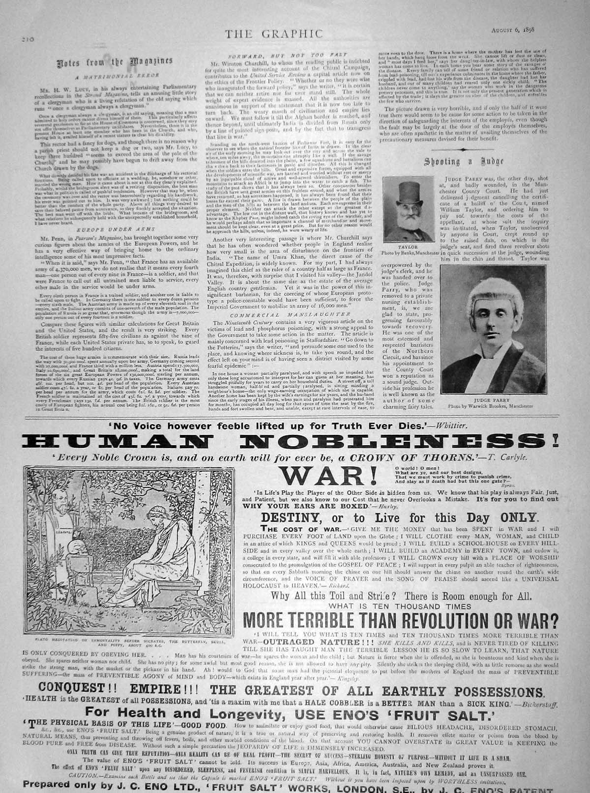 Old Antique Print 1898 Portrait Judge Parry Taylor Eno Fruit Salt London 19th