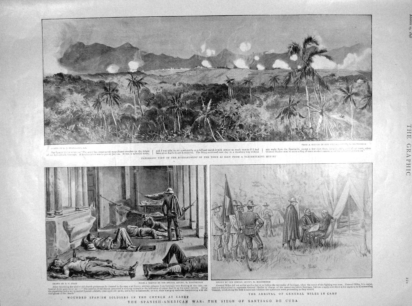 Old Antique Print 1898 Siege Santiago Cuba Mile Caney Camp Field Hospital 19th