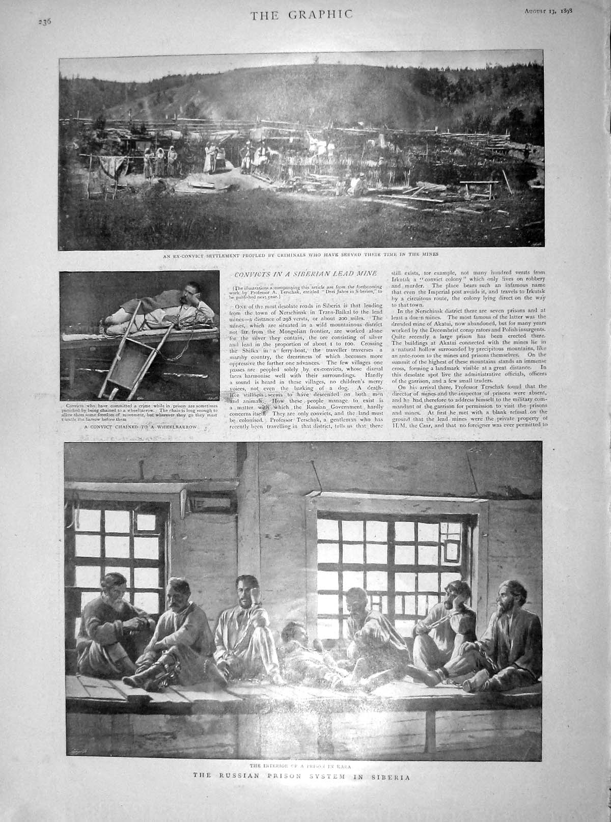 Old Antique Print 1898 Russian Prison Siberia Executioner Kara Nerschinsk 19th