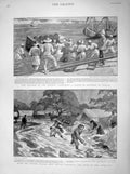 Original Old Antique Print 1898 Soudan Barge Boat Shalal Army Santiago Floods