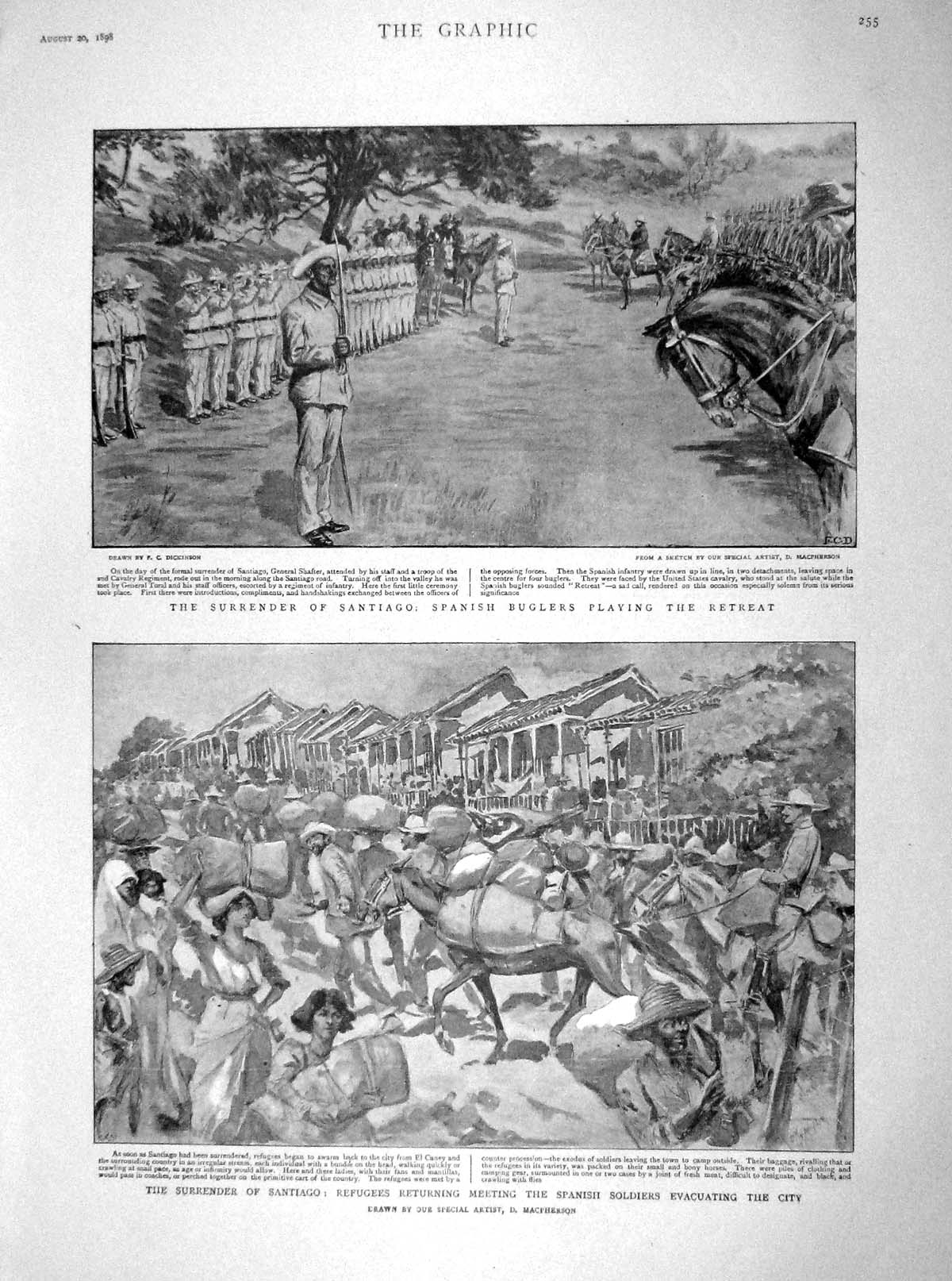 Old Antique Print 1898 Surrender Santiago Spanish Buglers Ship Crescent 19th
