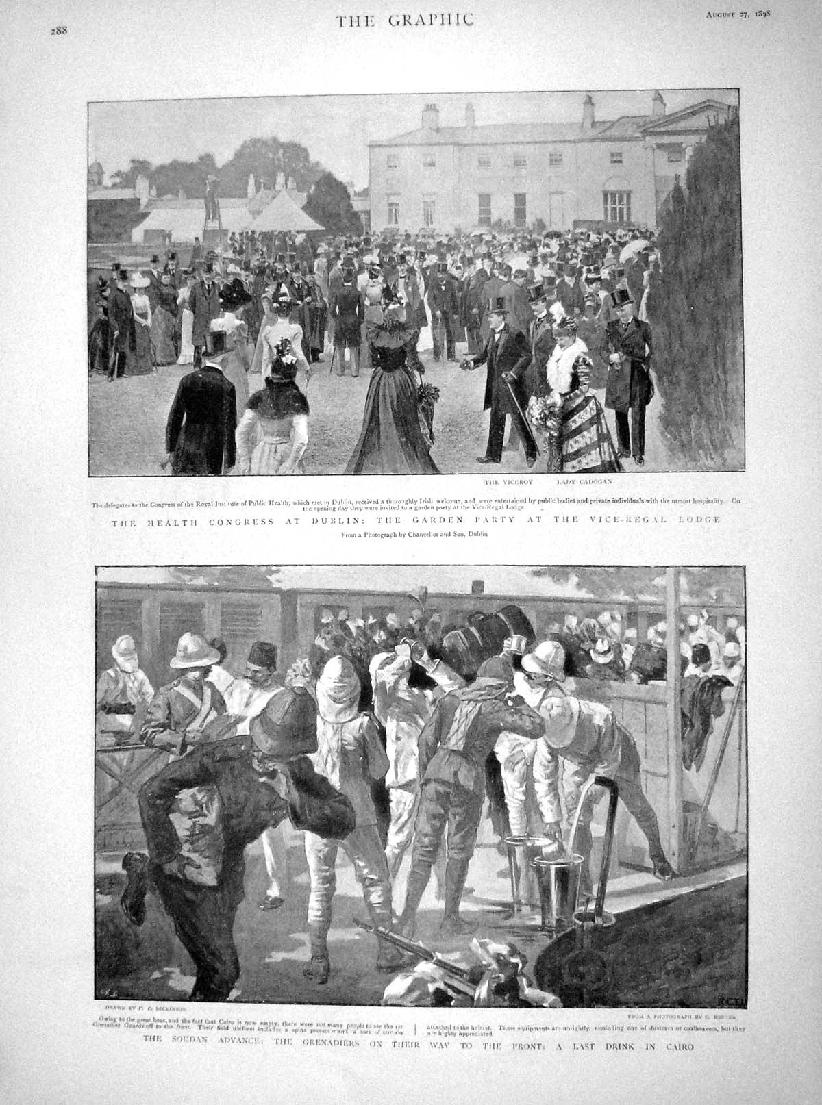 Original Old Antique Print 1898 Soudan Railway Natives Train Grenadiers Cairo