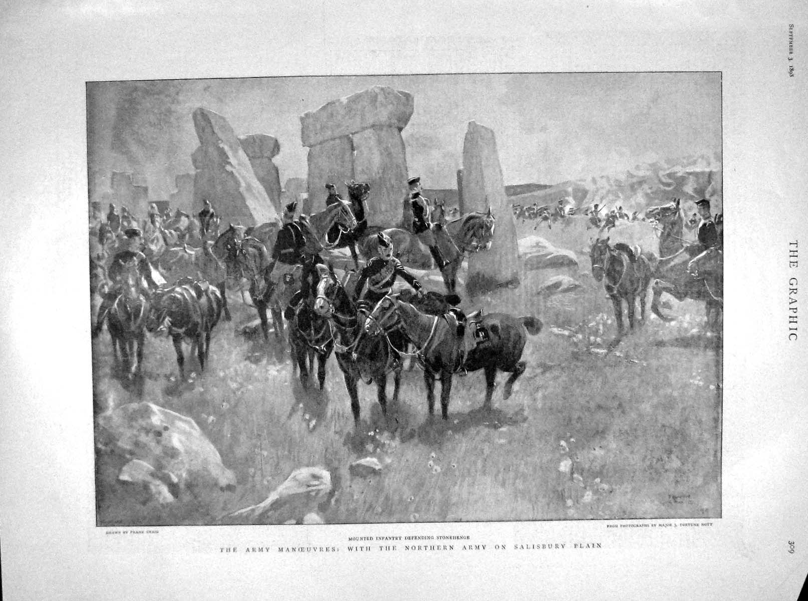 Original Old Antique Print 1898 Mounted Siers Stonehenge Salisbury Pease Samoa