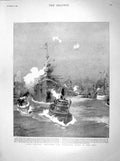 Original Old Antique Print 1898 War Admiral Sampson Ships New York Fire Bristol