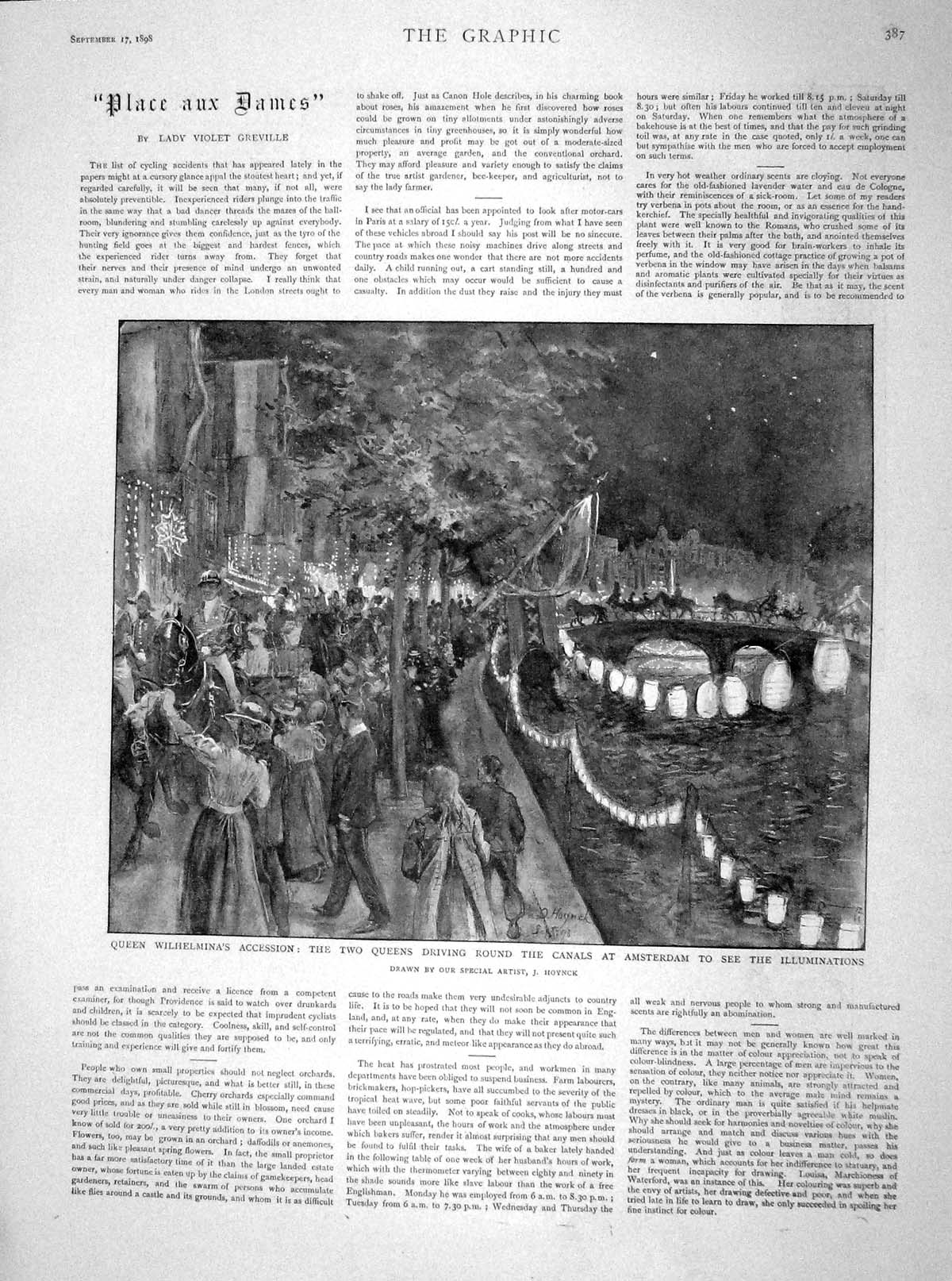 Original Old Antique Print 1898 Queen Wilhelmina Amsterdam Ferry Passengers