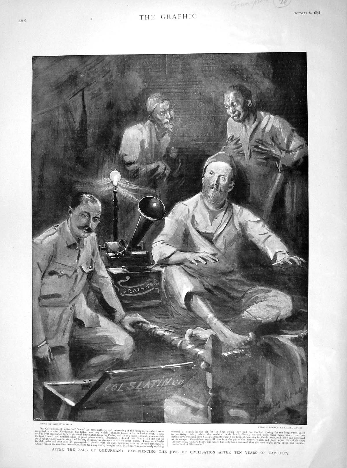 Original Old Antique Print 1898 Omdurman Charles Neufeld Joys Civilisation Men