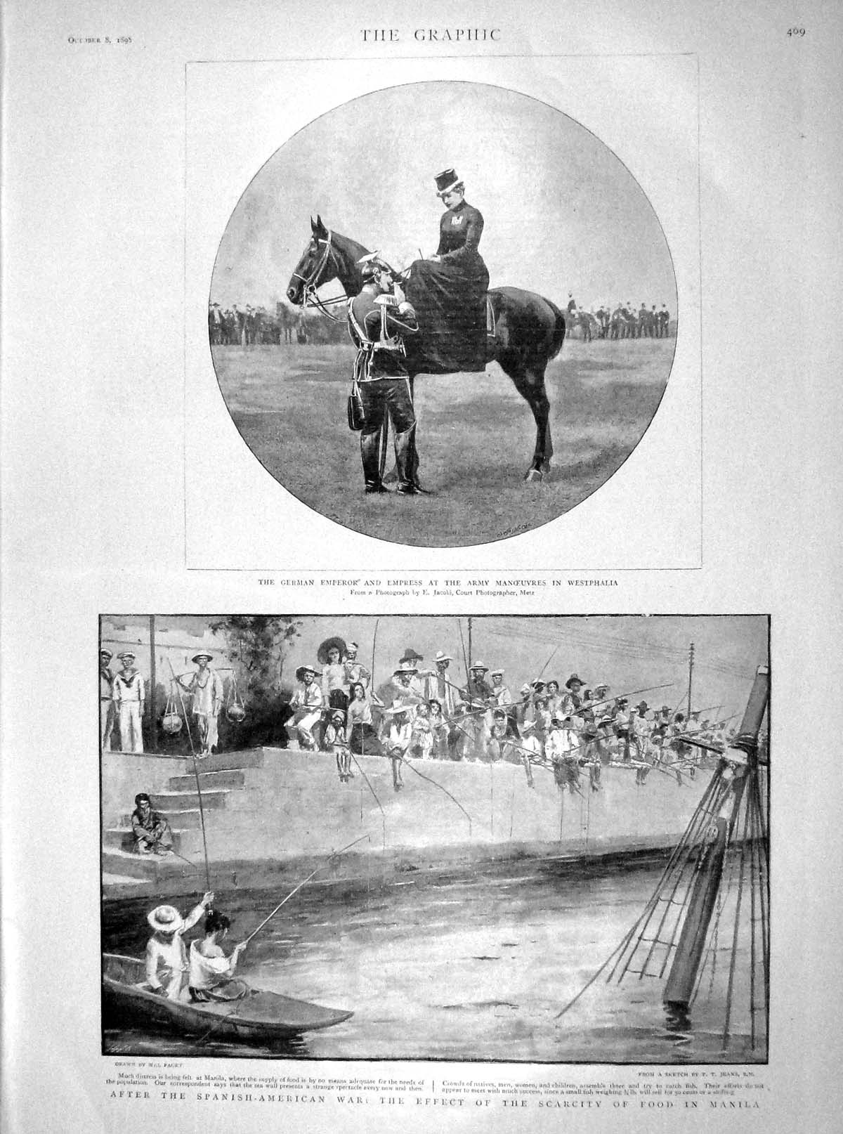 Old Antique Print 1898 German Emperor Horse Westphalia Flood Manila War 19th