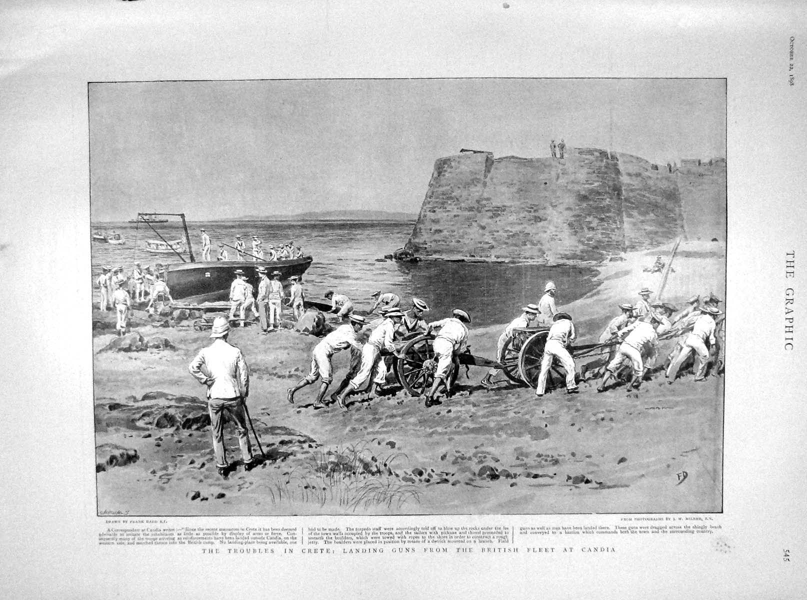 Old Antique Print 1898 Crete Guns British Ships Candia Nelson Trafalgar 19th