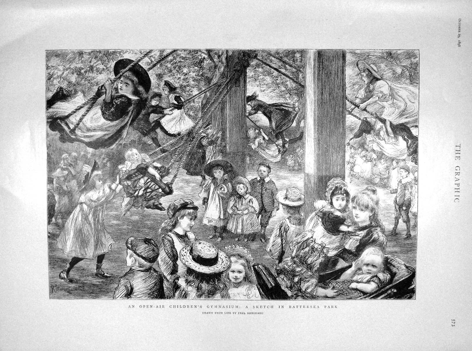 Old Antique Print 1898 Children Gymnasium Battersea French Boxers Theatre 19th