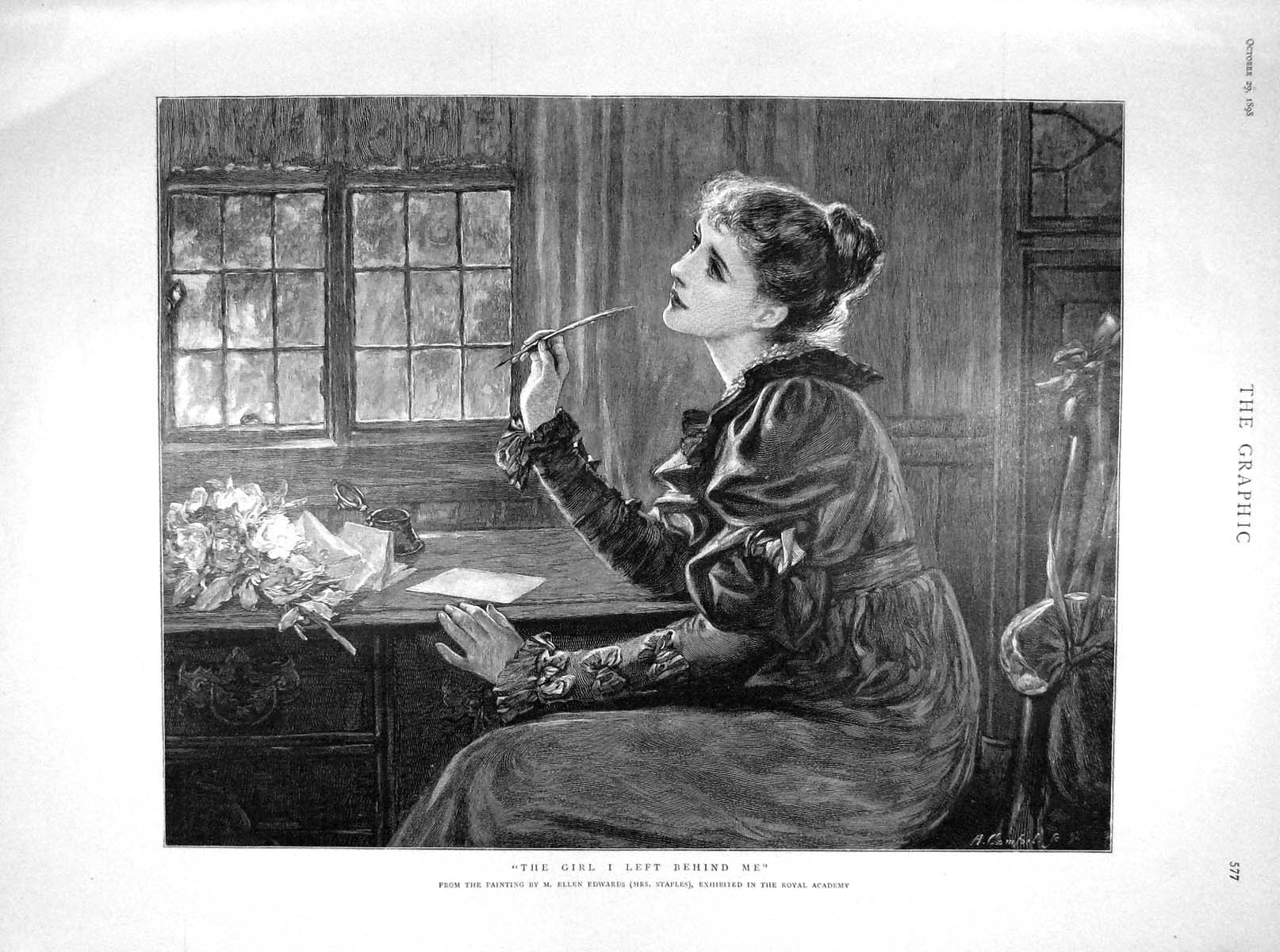 Old Antique Print 1898 Girl Writing Letter Pilgrimage Catholic Rome Pope 19th