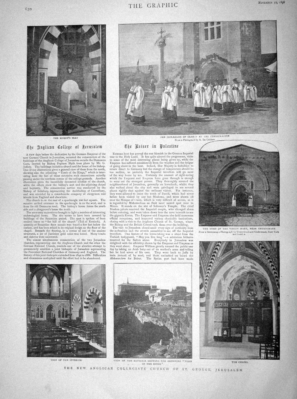 Old Antique Print 1898 Collegiate Church George Jerusalem Yukon Klondyke 19th